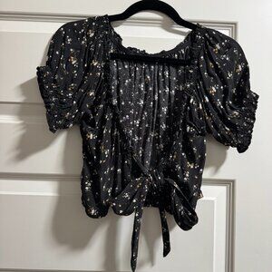 American Eagle Babydoll Top Black with Micro Floral Print Sz L